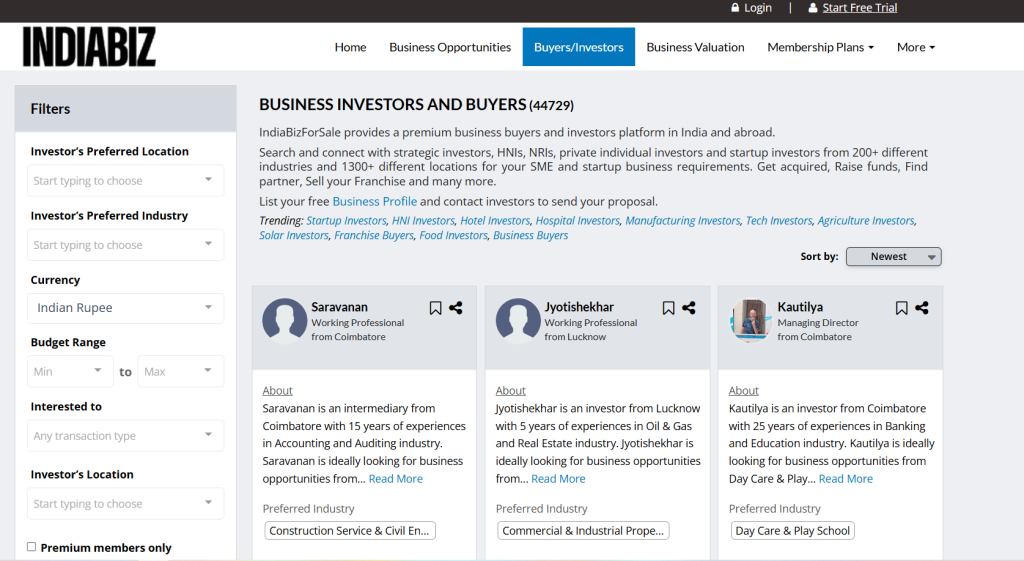 New Business Investors List 