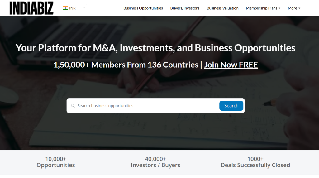IndiaBizForSale is India's leading Business Matchmaking Platform with network of 150,000+ Professionals
